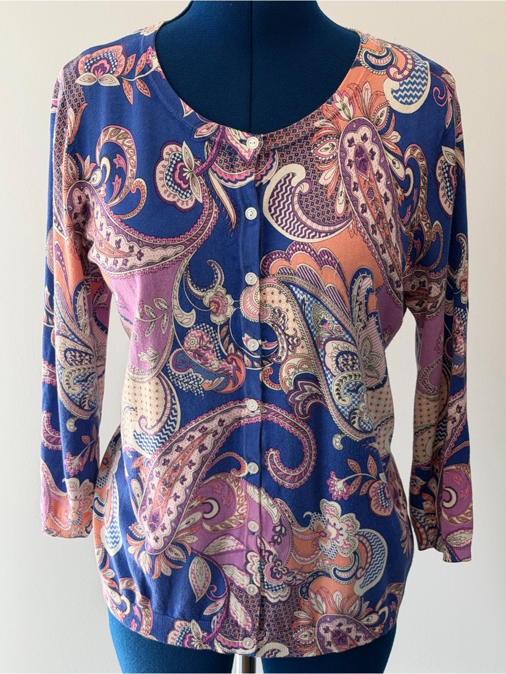 Talbots Paisley Cardigan in Navy, Pink and Peach
